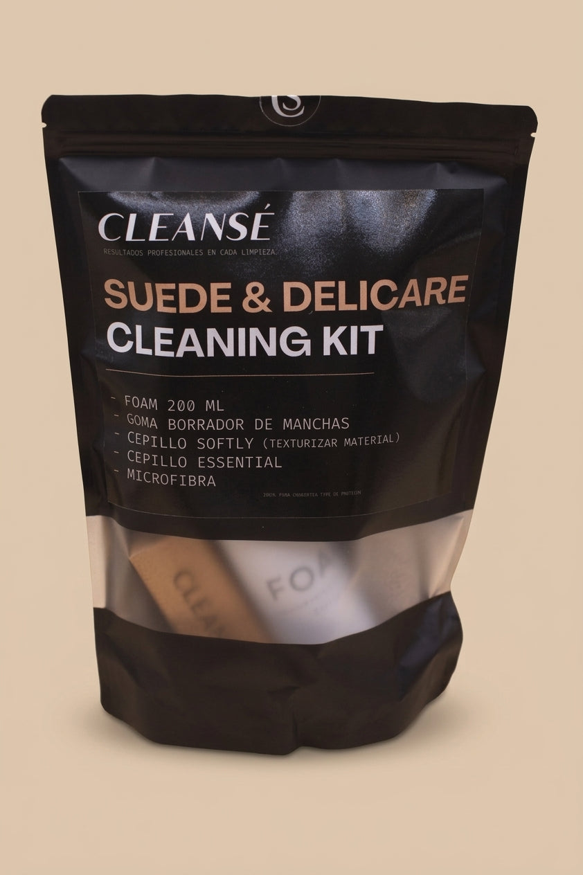 Kit Suede & Delicare (kit para gamuza y materiales delicados, cepillo ESSENTIAL + cepillo SOFTLY + goma borradora + FOAM MM + microfibra)